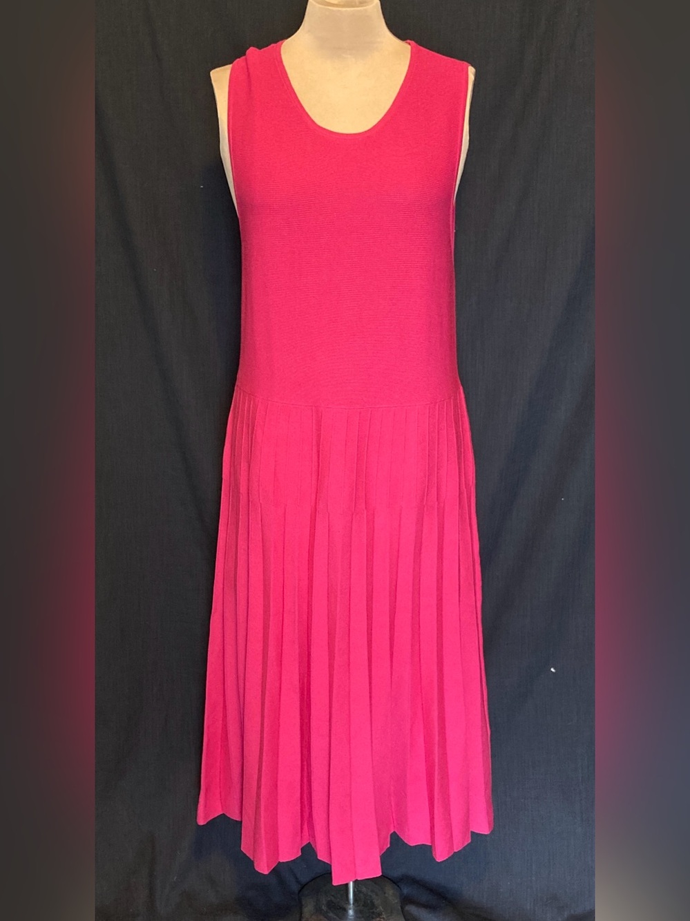 Edited by Remi Bader Sleeveless Hot Pink Pleated Knit Midi Dress | NWT